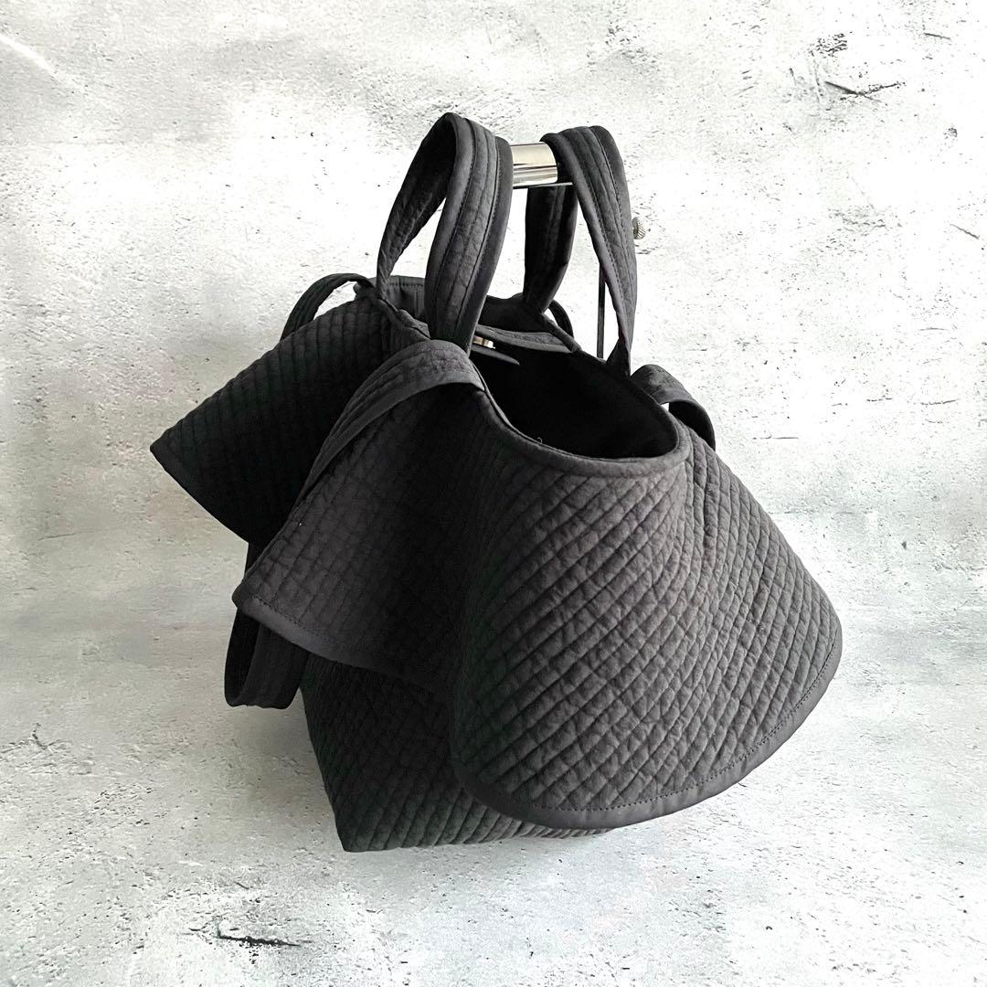 フレアフリル付きトートバッグ（L）　2way ヌビバッグ　ブラック　ハンドメイド