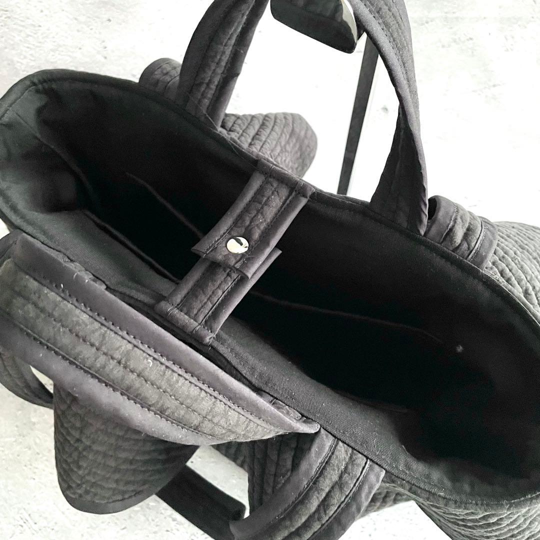 フレアフリル付きトートバッグ（L）　2way ヌビバッグ　ブラック　ハンドメイド