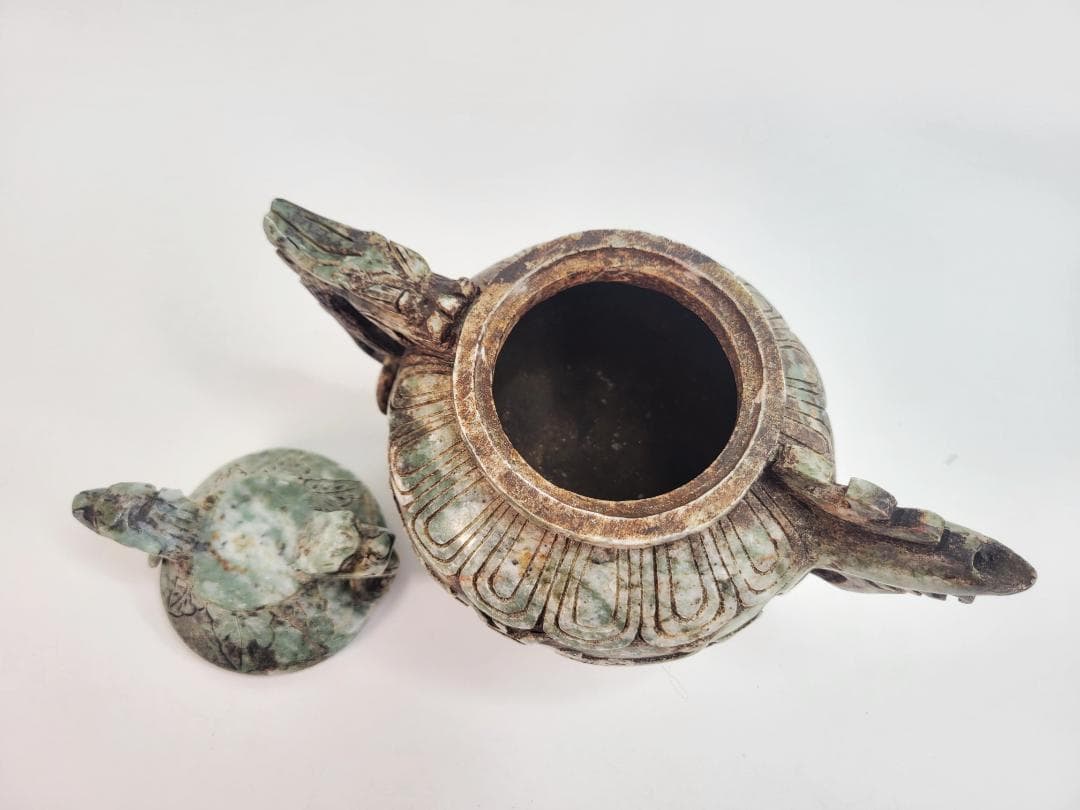 玉石製　玉彫 獣尊酒器 時代物 極細工 手彫り 置物 賞物 中国古美術 蔵出