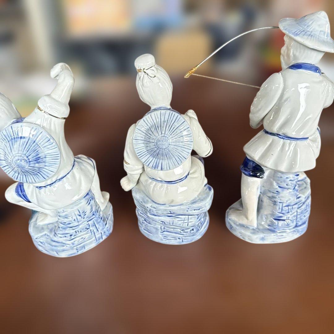 陶器の釣り人像 3体セット