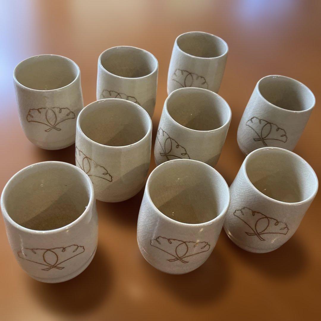 【鹿児島】白薩摩 湯呑 9客セット 光石窯 在銘 貫入入り 高さ7.5cm