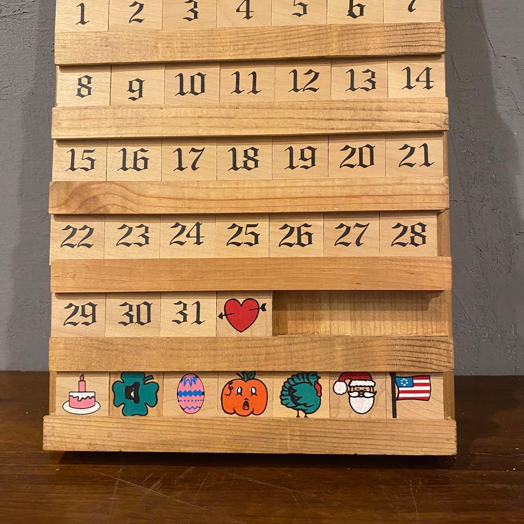 90s USA製 ヴィンテージ万年カレンダー りんご 稀少 木製