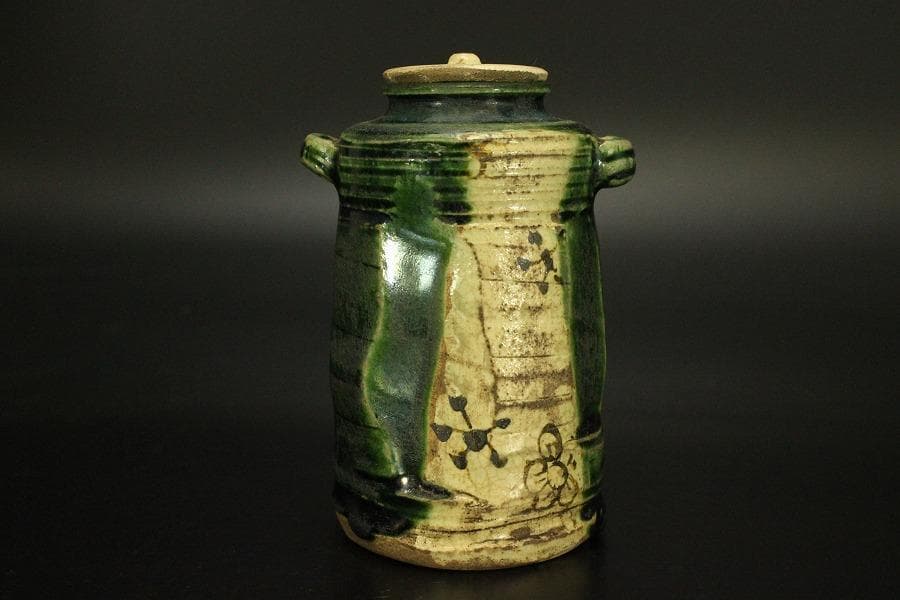 古美術 茶道具 青織部 時代 茶入(A776)