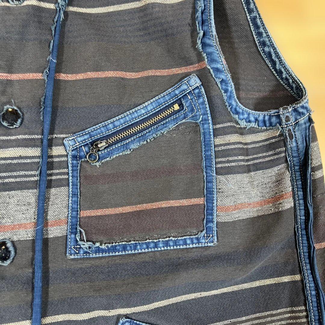 KAPITAL ダークブルー ストライプ ベスト