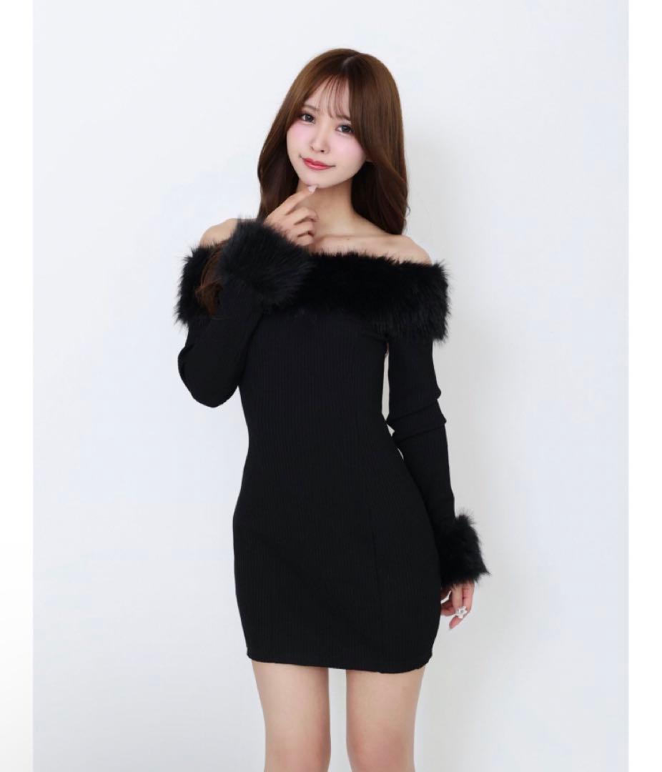 新品未使用 EATME フェイクファー オフショル ミニワンピース ブラック