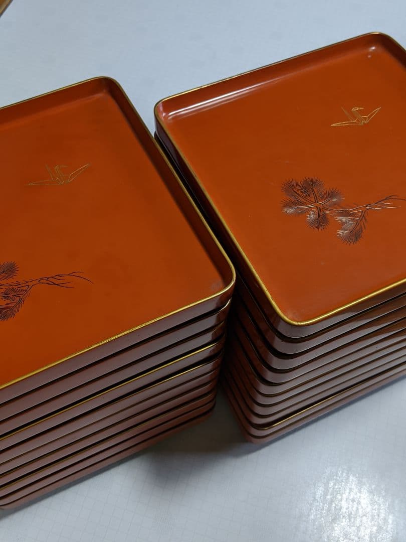 「折鶴＆松」朱漆小膳 10客 アンティーク