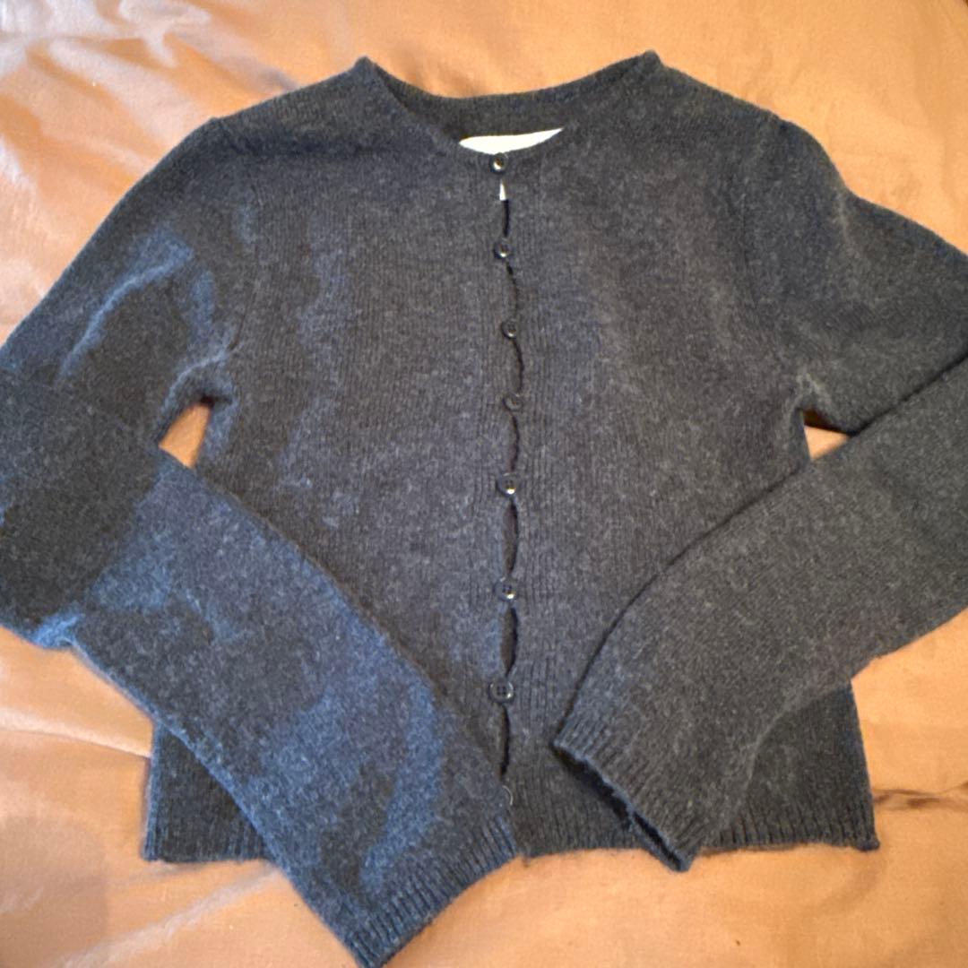 ダークグレー クロップドニットカーディガン