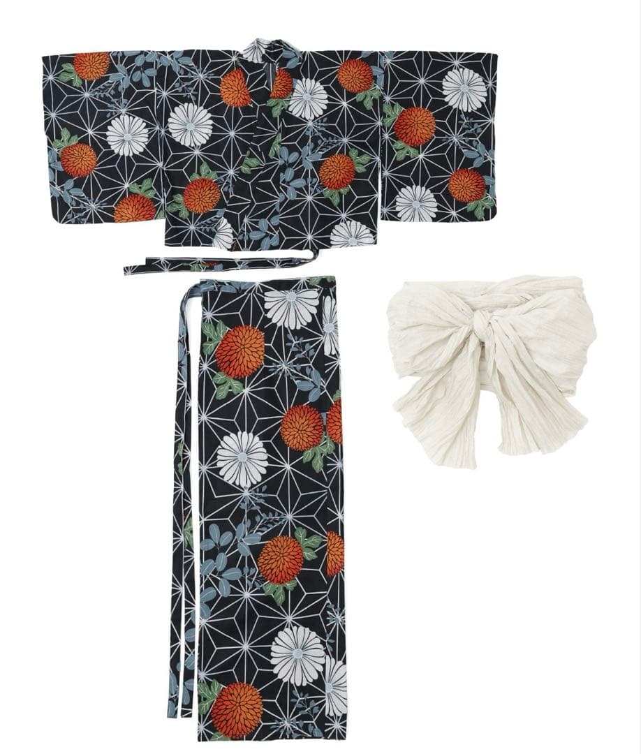 asaka着付けのいらない簡単セパレート綿浴衣＋しわ兵児帯 2点セット