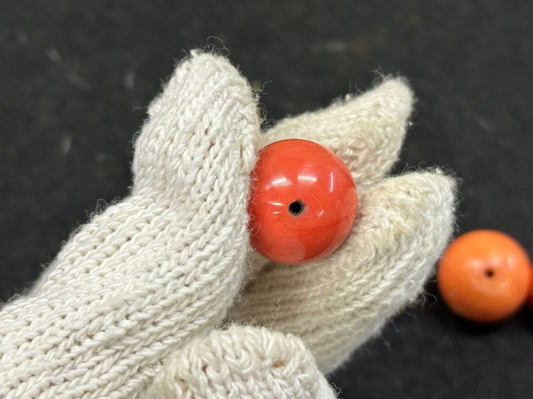 本珊瑚玉4 點 赤珊瑚珠子 根付 和服小物 數珠 珊瑚丸玉 珊瑚珠子