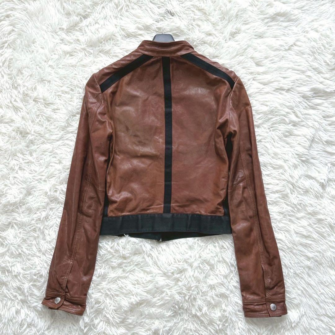 D&G レザージャケット シングルライダース ブラウン レオパード 40