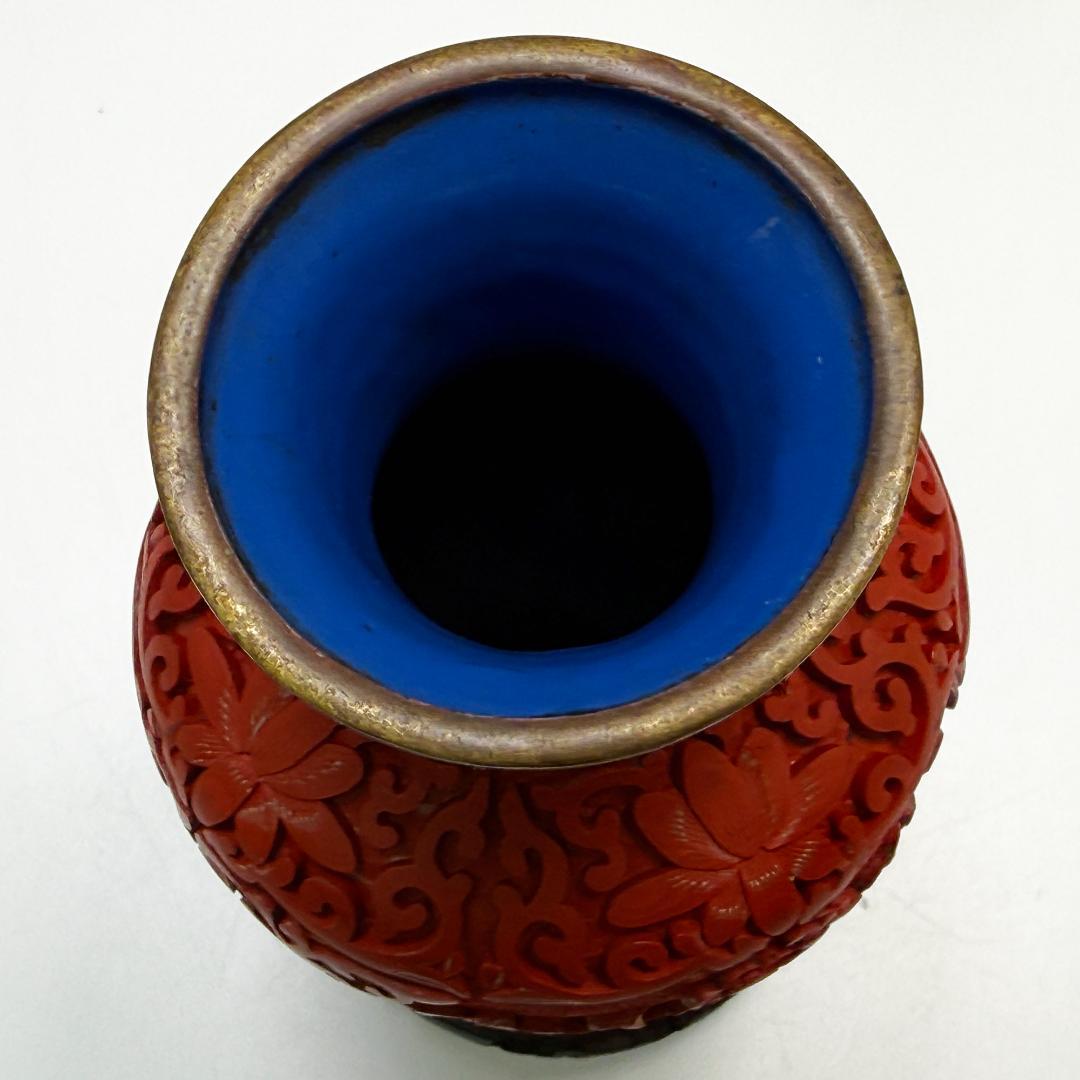 中国美術 堆朱 花瓶 紅雕漆花瓶花器 台座付 2個セット