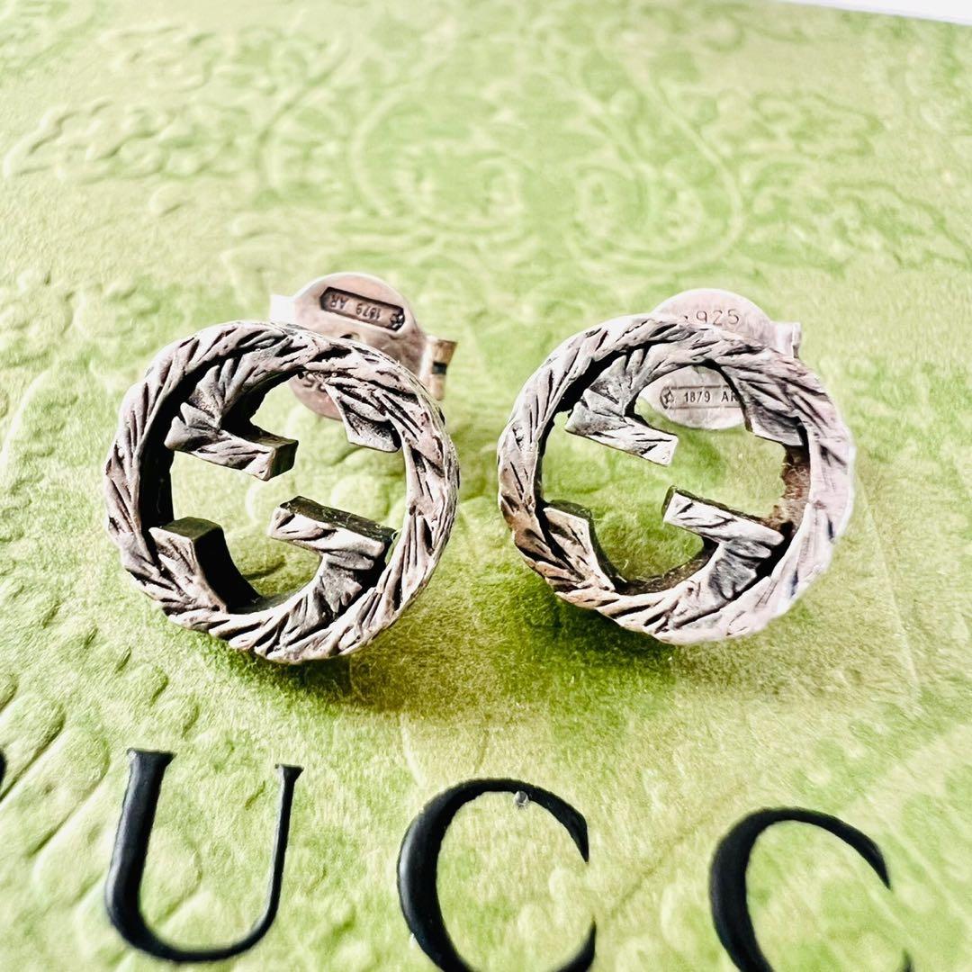 GUCCI　グッチ　ピアス　アラベスク　燻　インターロッキング　GGロゴ