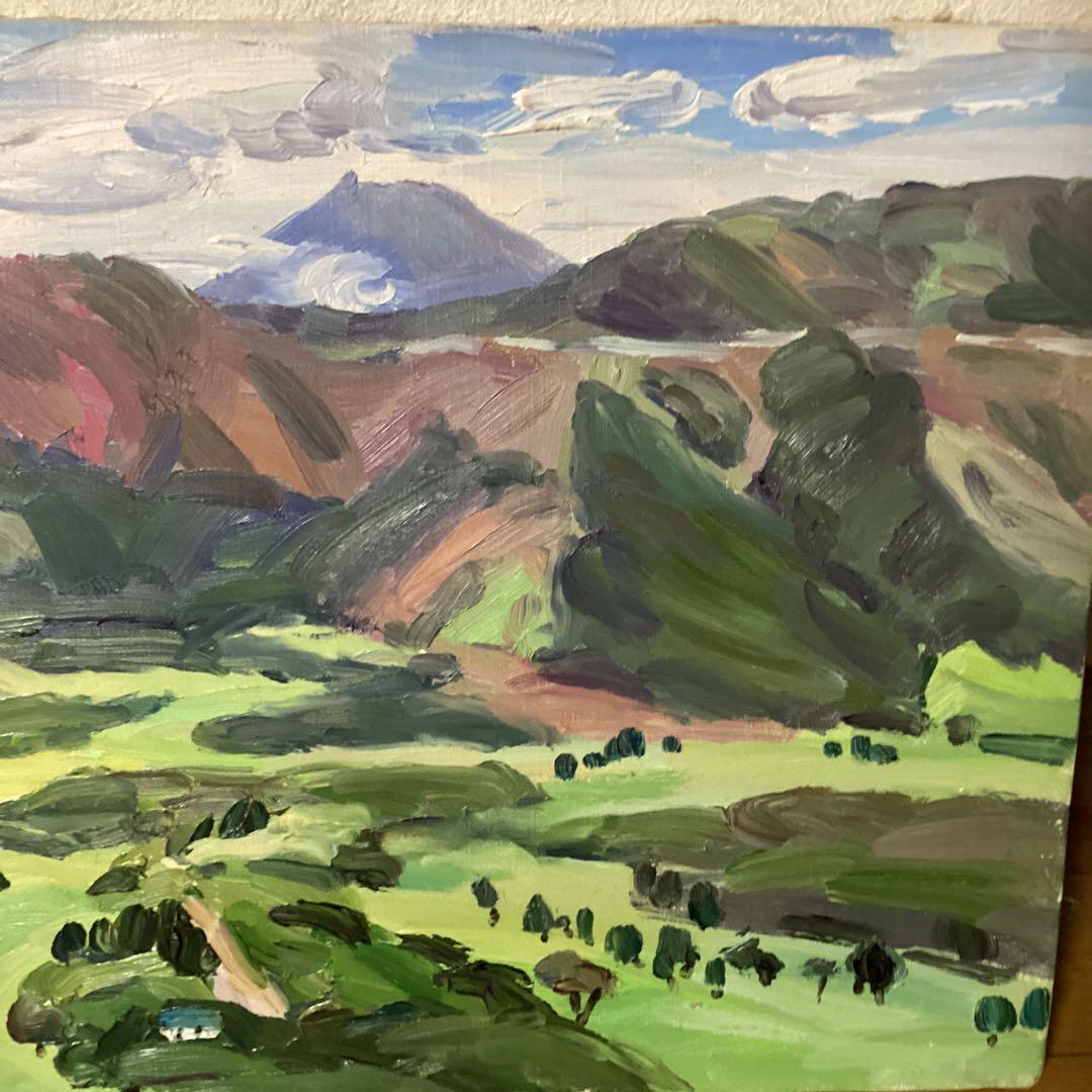 模写　山下清　油彩風景画　キャンバスのみ　キャンバス裏寄贈作品サイン在　肉筆画