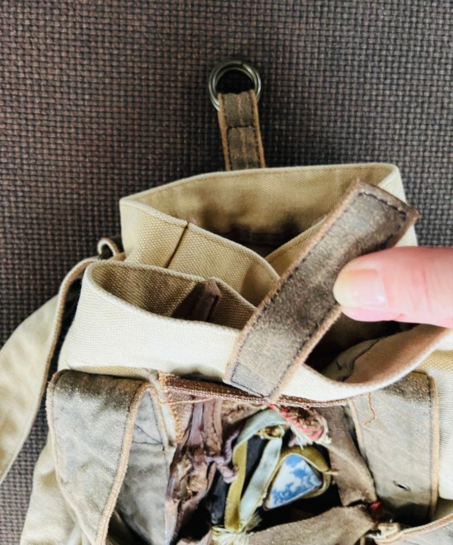 ◆柿渋と山葡萄の装飾 帆布リュック USED ベージュ×ブラウン◆