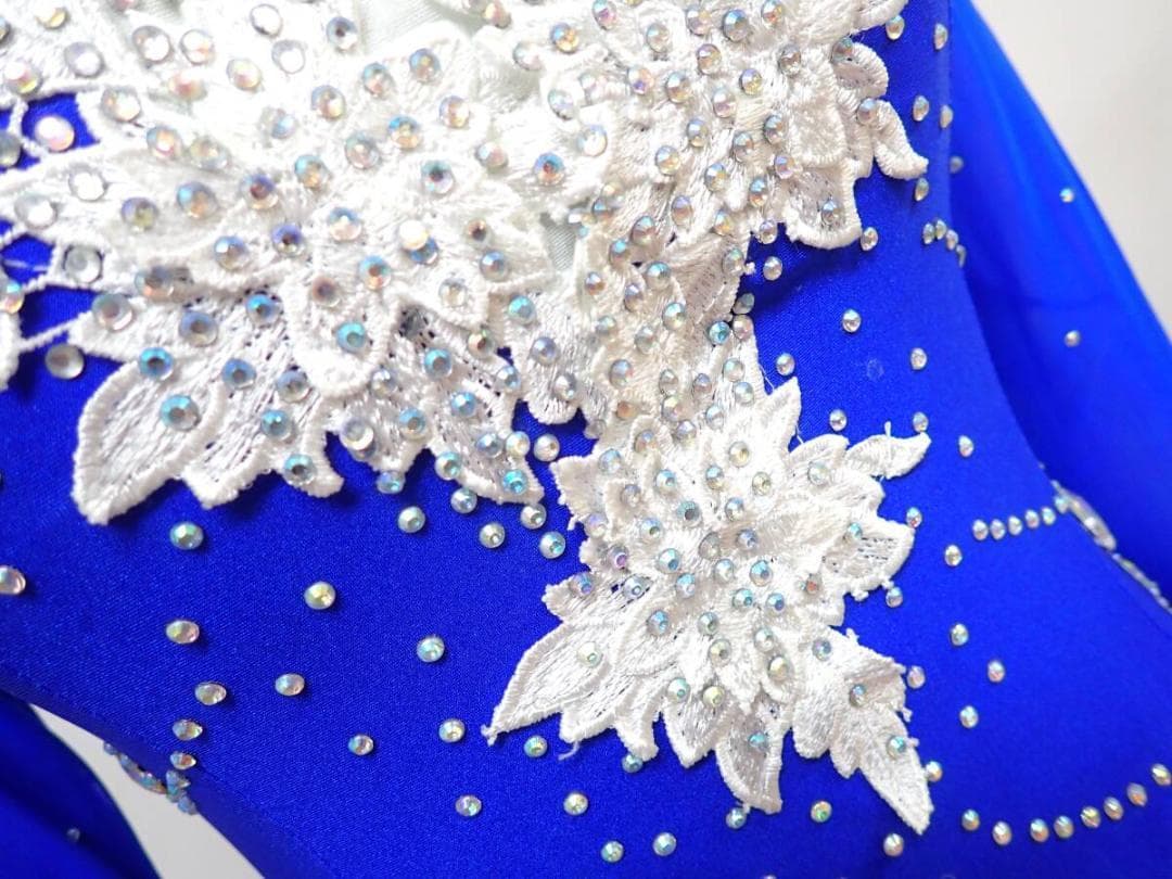 B1444★SMサイズ★青×白/花モチーフ/スタンダードドレス☆社交ダンス