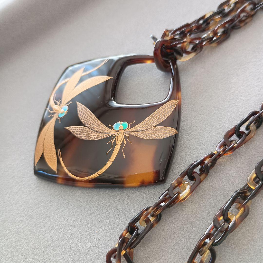 本鼈甲 金蒔絵 螺鈿 作家物 大岡緑 鼈甲 べっ甲 工芸品 ネックレス 装飾品