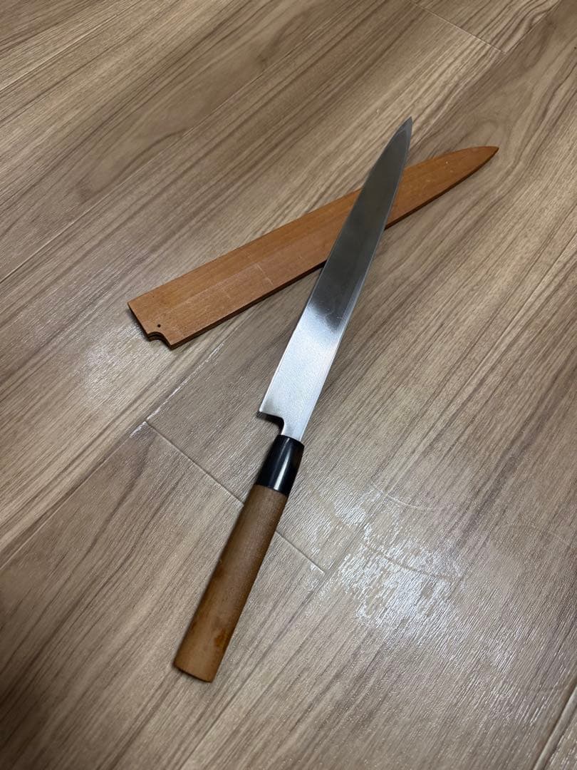 有次　柳刃包丁　本焼　尺　鞘付き　天然砥石研ぎました