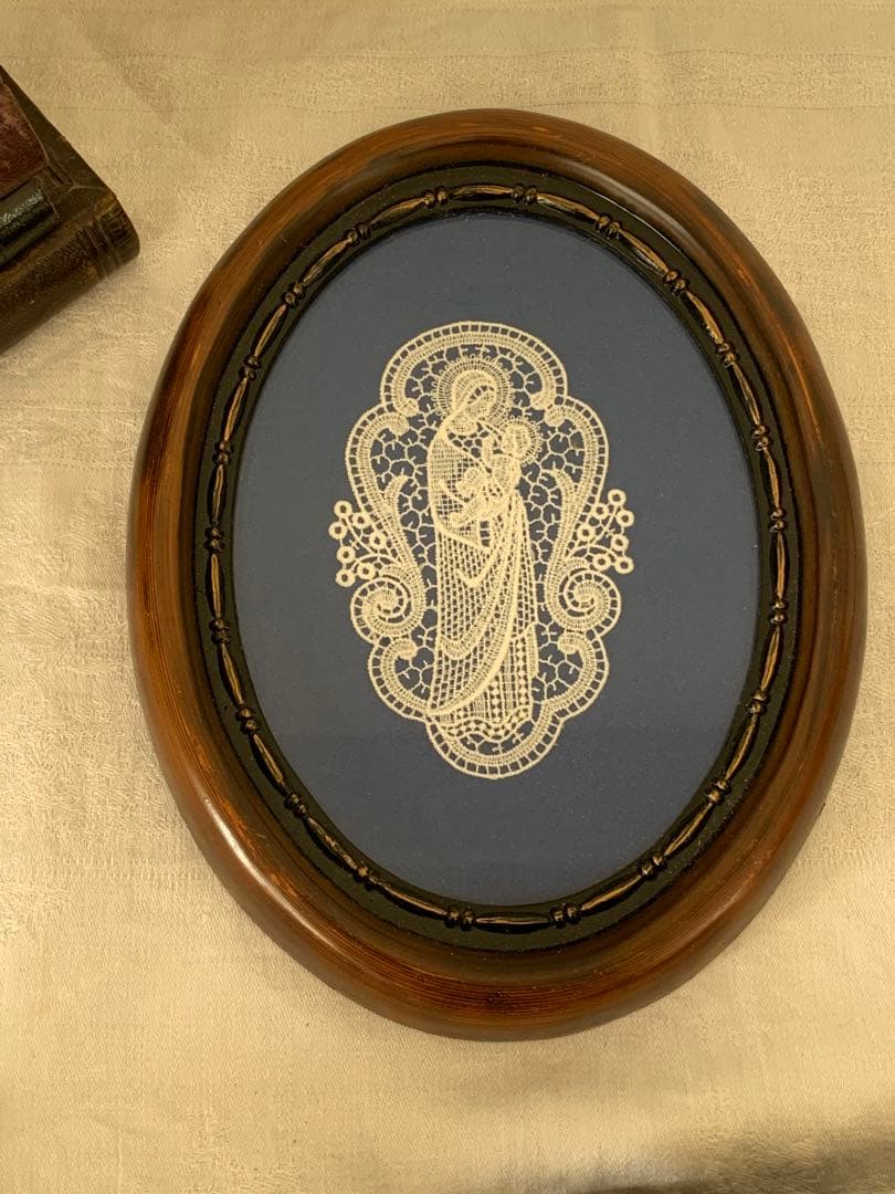 ミリカリ ヨーロッパヴィンテージ 聖母子　刺繍入り　木製フレーム