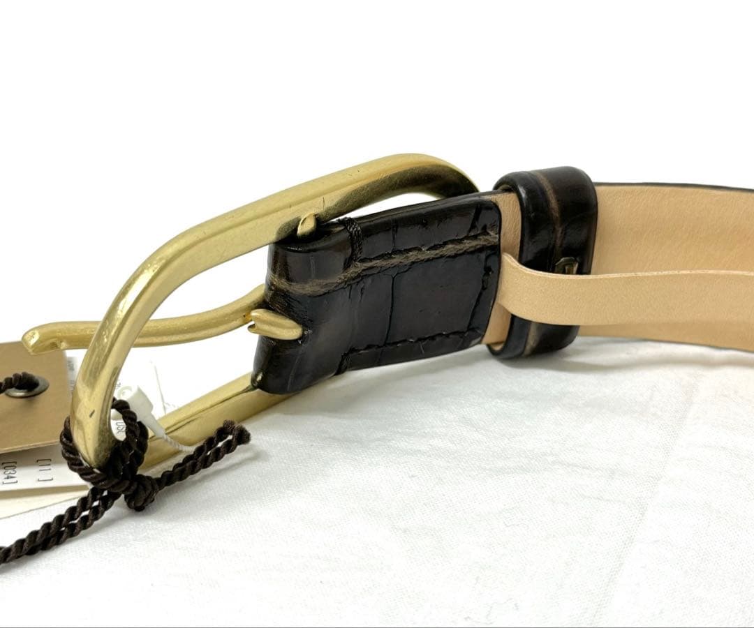 J.M. Davidson ブラウンクロコダイル型押レザー ベルト新品