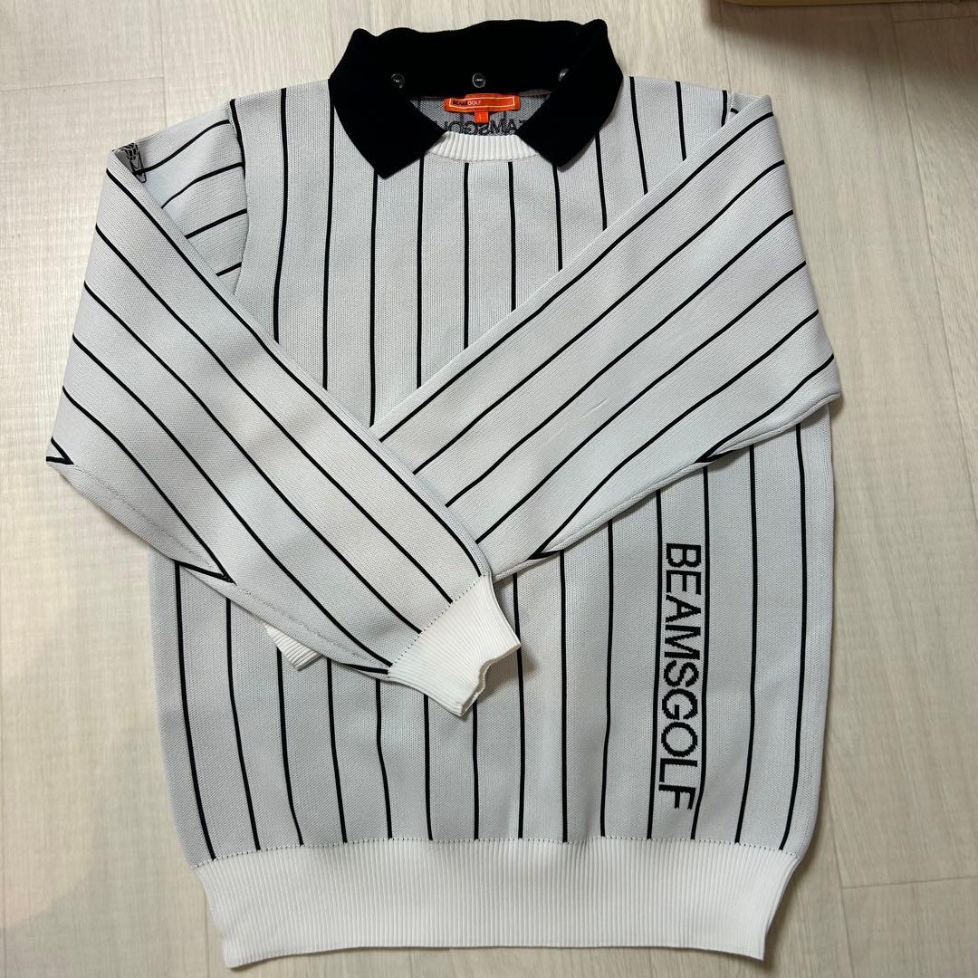 BEAMS GOLF ストライプ アタッチドカラー ニット