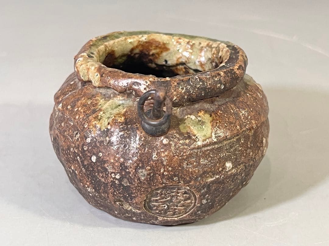 DT693 茶道具 古信楽 「姥ヶ餅」 掛花生 壷 在印