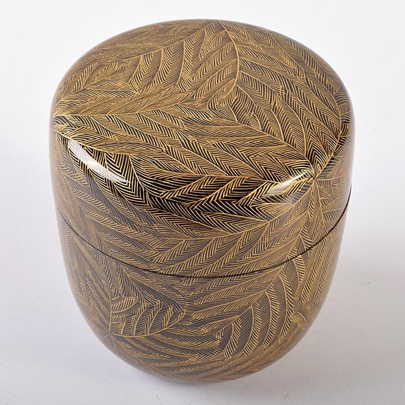 茶道具　輪島塗　峰秀堂　山崖徹郎作　沈金　しのぶ文　棗　共布共箱　V　R7967