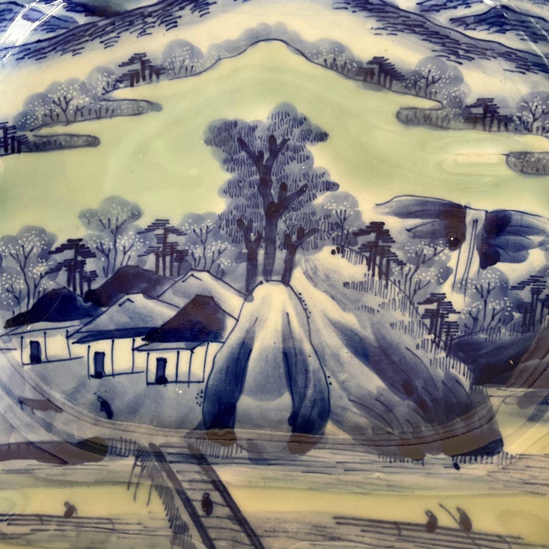 古伊万里　青磁染付山水文八角皿　江戸時代中期〜後期頃　名品