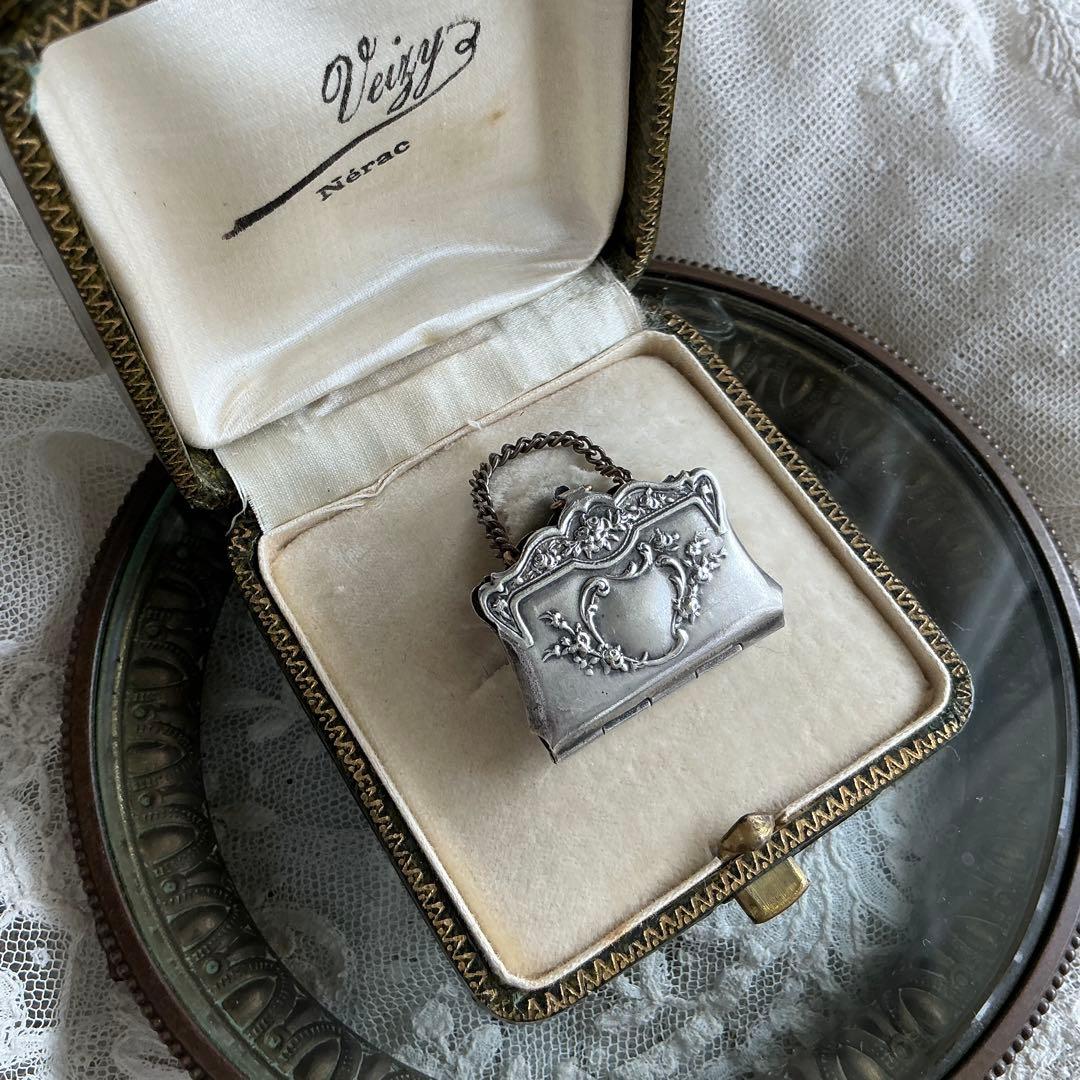 【ｍ】フランスアンティーク ミニチュア　バッグ　シルバープレート