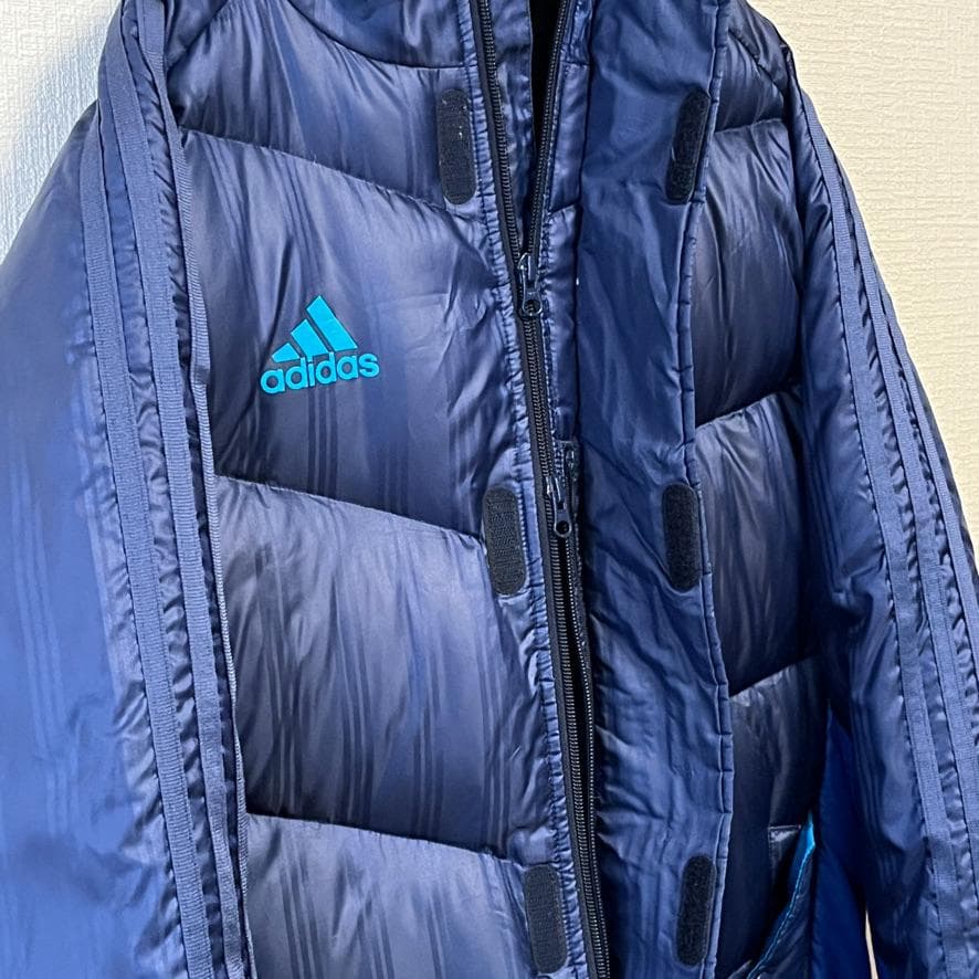 【良品】 adidas ３ストライプス ワンポイントロゴ ダウン ベンチコート