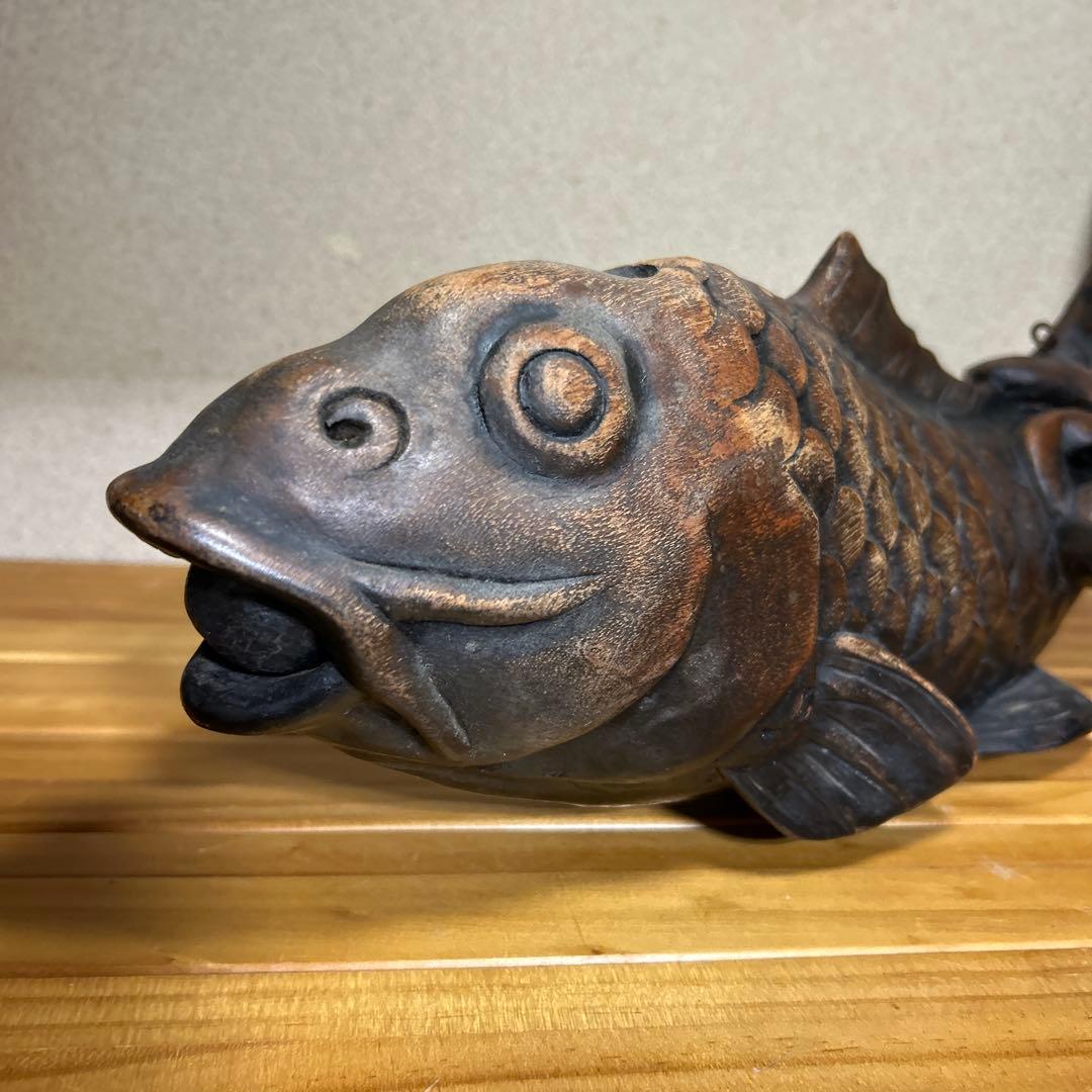 超メルカリ市　木彫　囲炉裏　自在鉤　魚横木　アンティーク　全長約４４cm