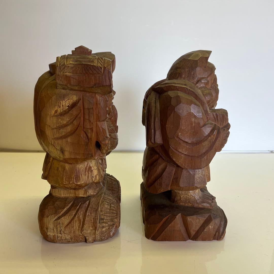 明治期 木彫 恵比寿大黒像 一対 商売繁盛 福神像 高さ35cm◎古美術 庵々