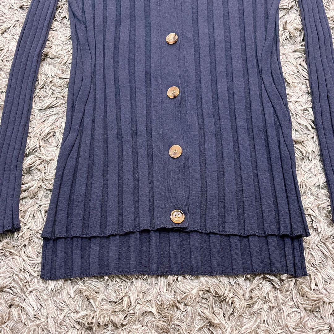希少✨マディソンブルー リブニット Vネックカーディガン 紺 羽織 シルク混