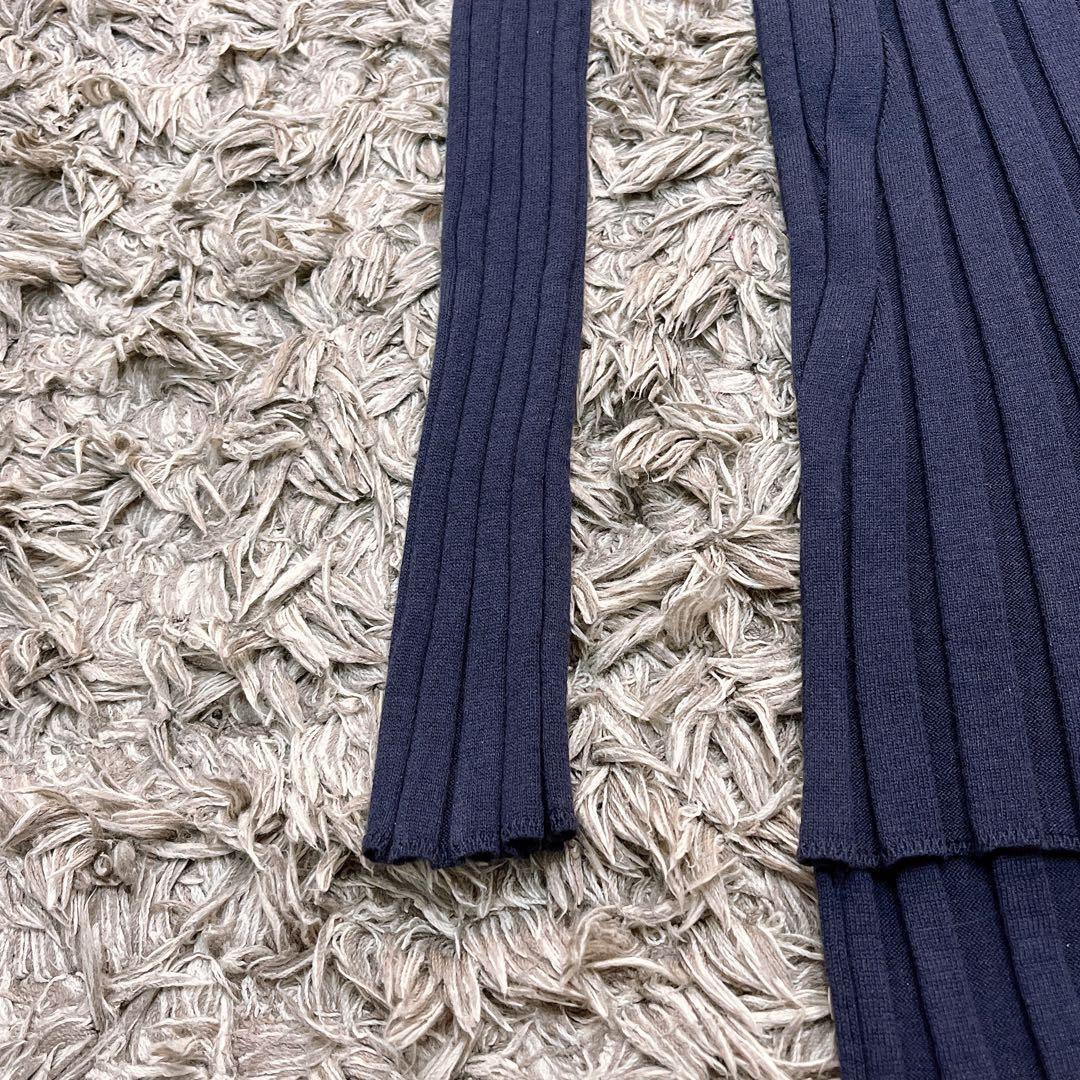 希少✨マディソンブルー リブニット Vネックカーディガン 紺 羽織 シルク混