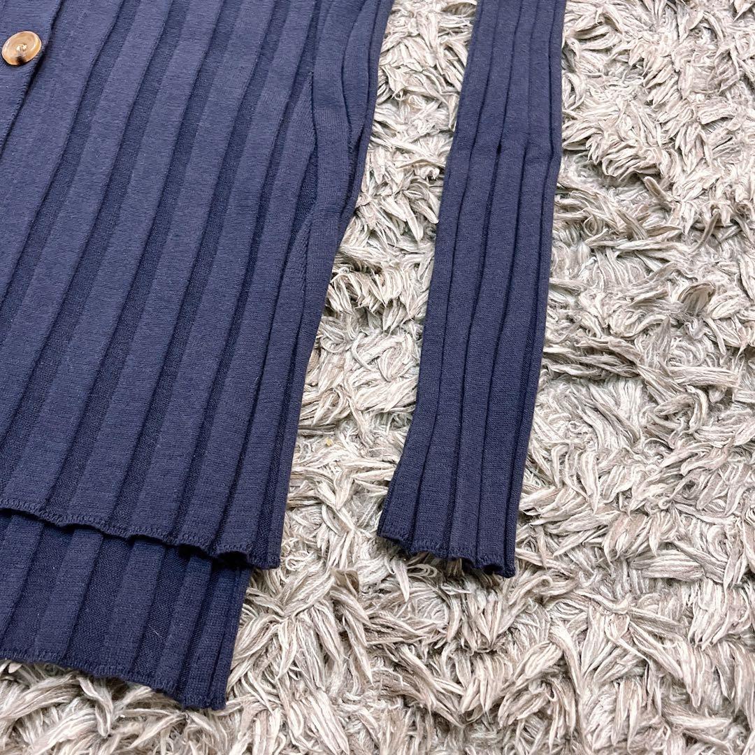 希少✨マディソンブルー リブニット Vネックカーディガン 紺 羽織 シルク混