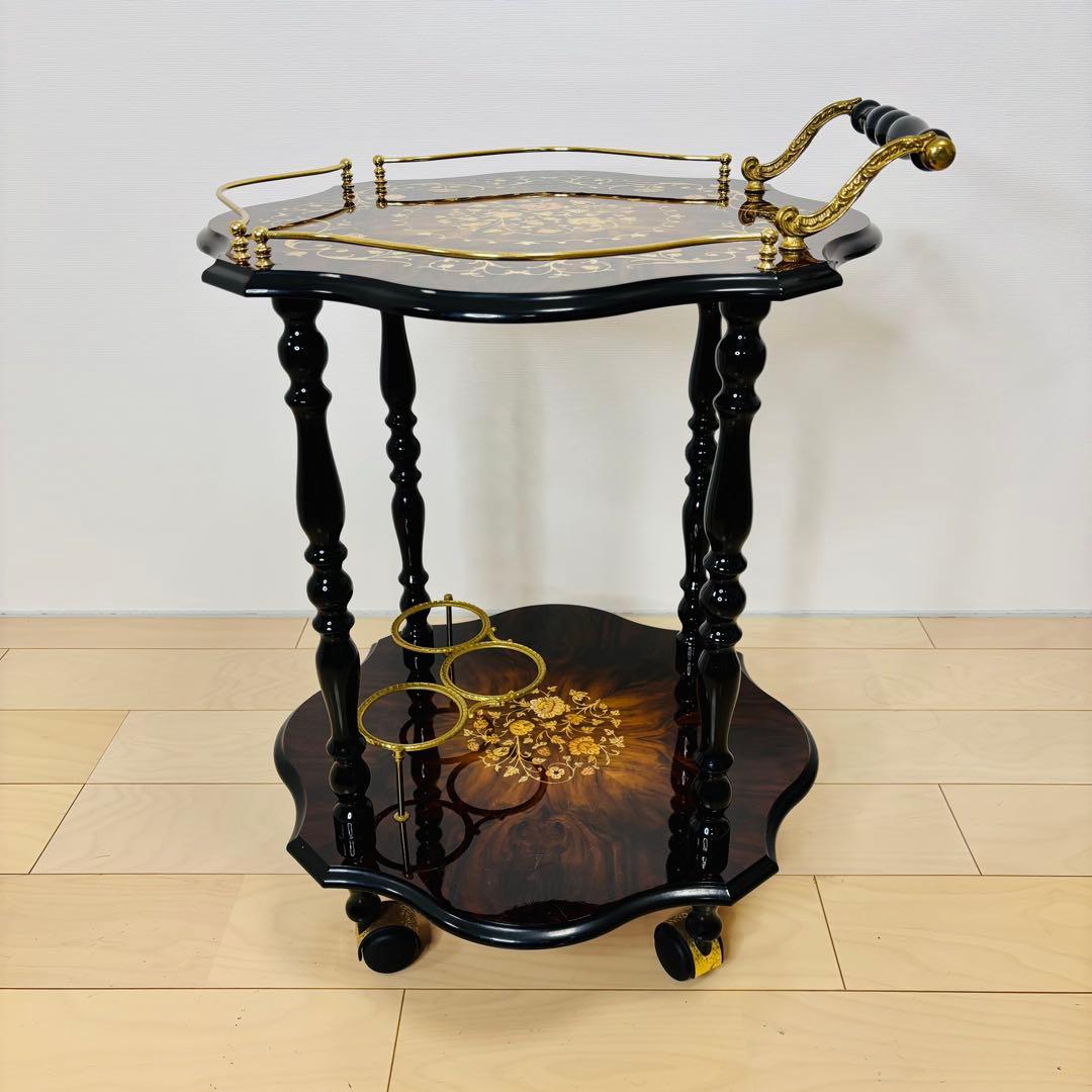 イタリア製 ティーワゴン 象嵌細工 アンティークワゴン キッチンワゴン　送料込