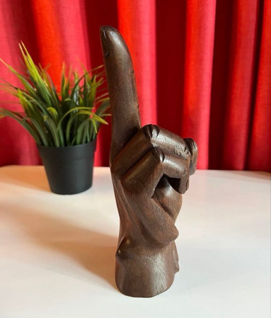 ヴィンテージ　木製　ハンド　ピースサイン　70'sアメリカ　彫刻　手　オブジェ