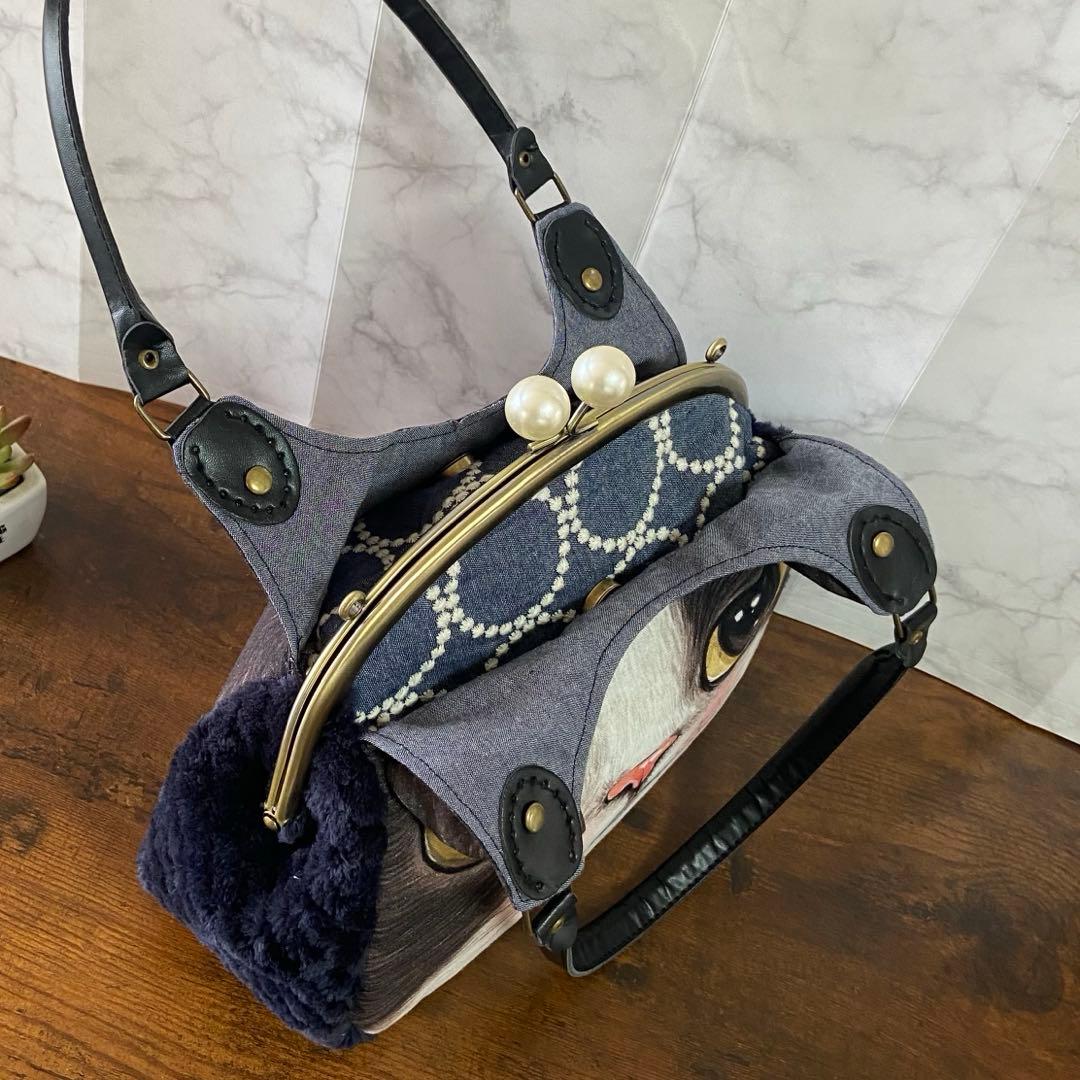 m*e様 コヤンイサムチョン【あおりポケット付き がま口バッグ】猫型バッグ ハン