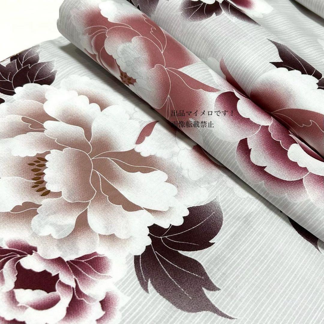 浴衣　大きめサイズ　浴衣 3L 牡丹　兵児帯　ボルドー　2点　新品　0713⑪