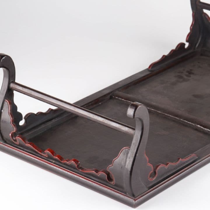 江戸明治期の黒漆塗段紋入平卓 寺院仏具 仏教美術 香炉台 花台春日卓古伊万里盆栽