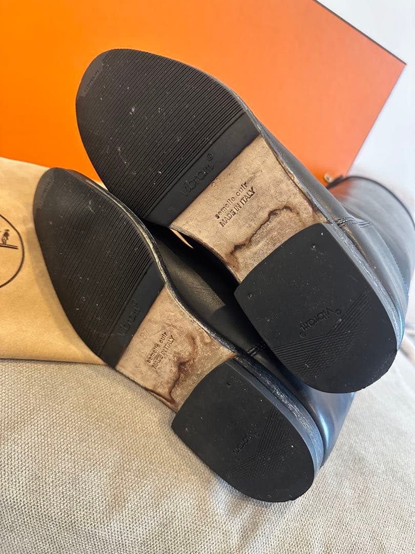 本物箱保存袋エルメスHERMESジャンピング黒革ケリーブーツシルバー金具37