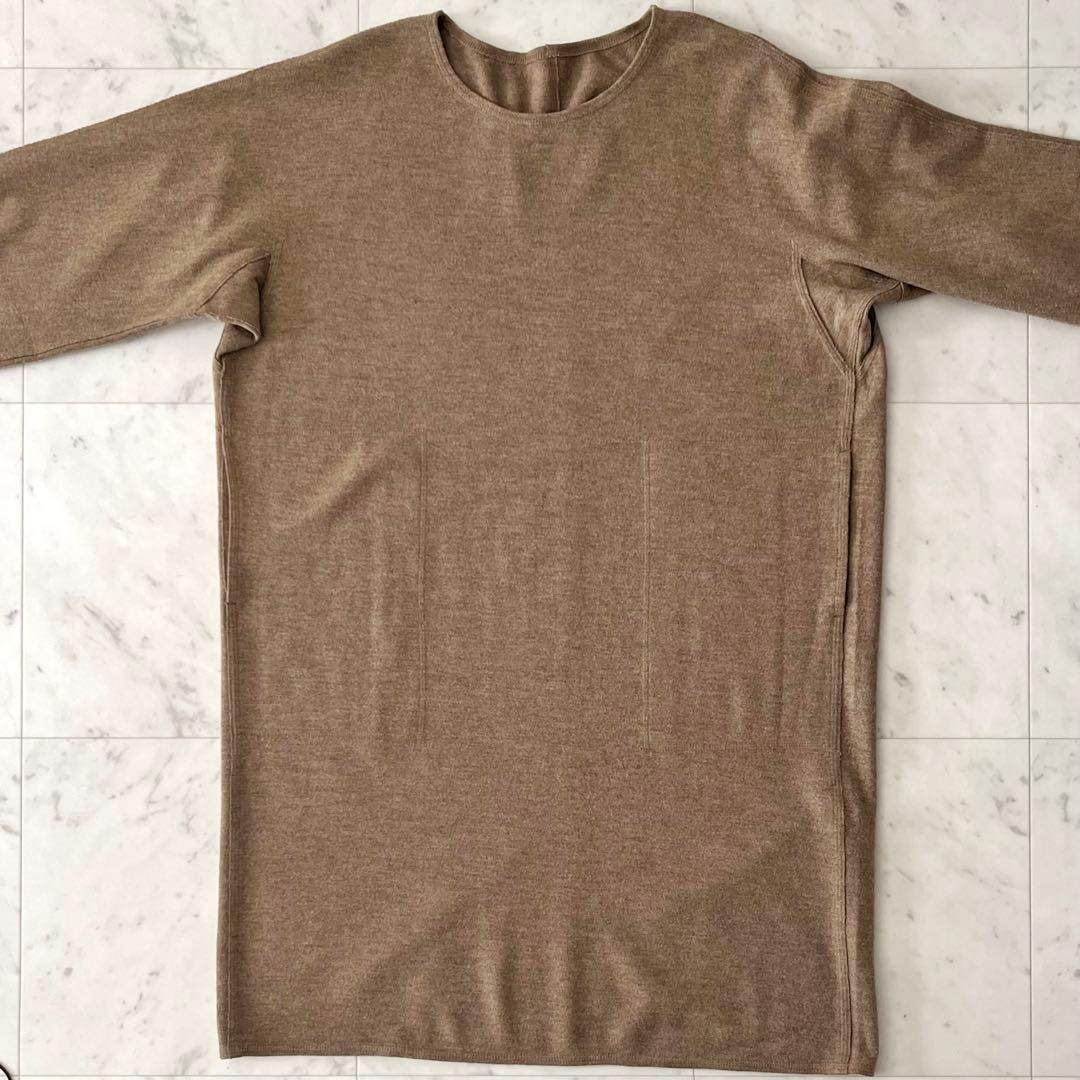 美品＊ババグーリ ウールチュニックワンピースM ベージュブラウン系 クルーネック