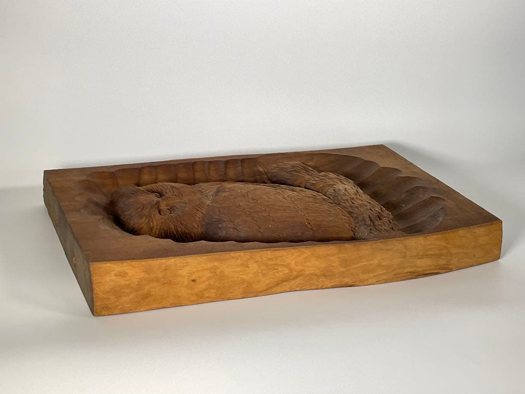 北海道民芸　アイヌ　梟　フクロウ　福沢仁　木彫　彫刻　壁掛け　置物