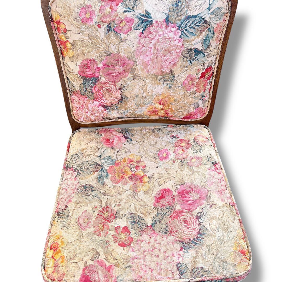 アンティーク 猫脚風 2脚セット 木製 花柄 チェア 店舗什器 ブラウン