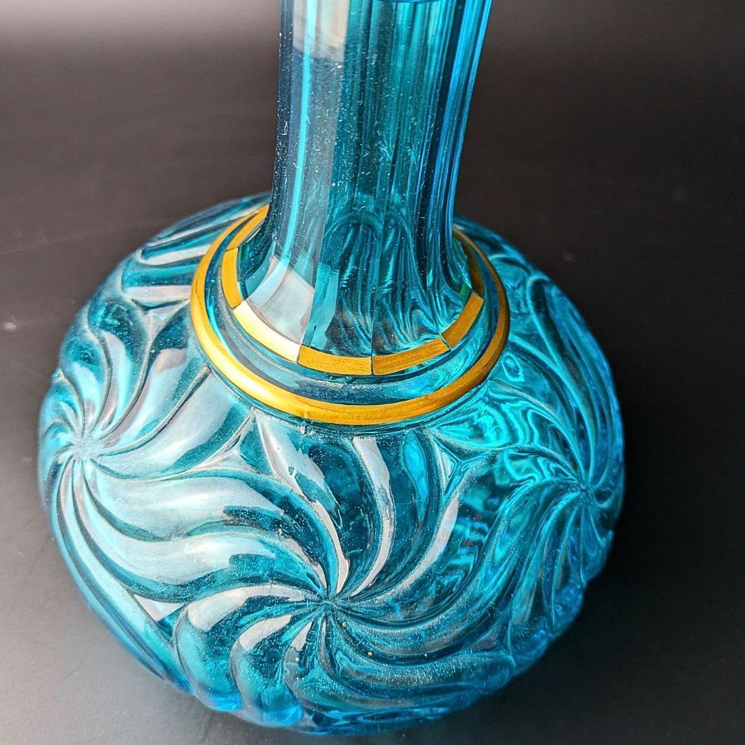 心奪われる鮮烈さ★オールドバカラ ロザース 26㎝カラフェ 金彩 ブルー