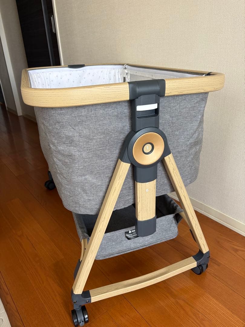 HZDMJ ベビーベッド　グレー　折りたたみ　キャスター付き　高さ調整可能