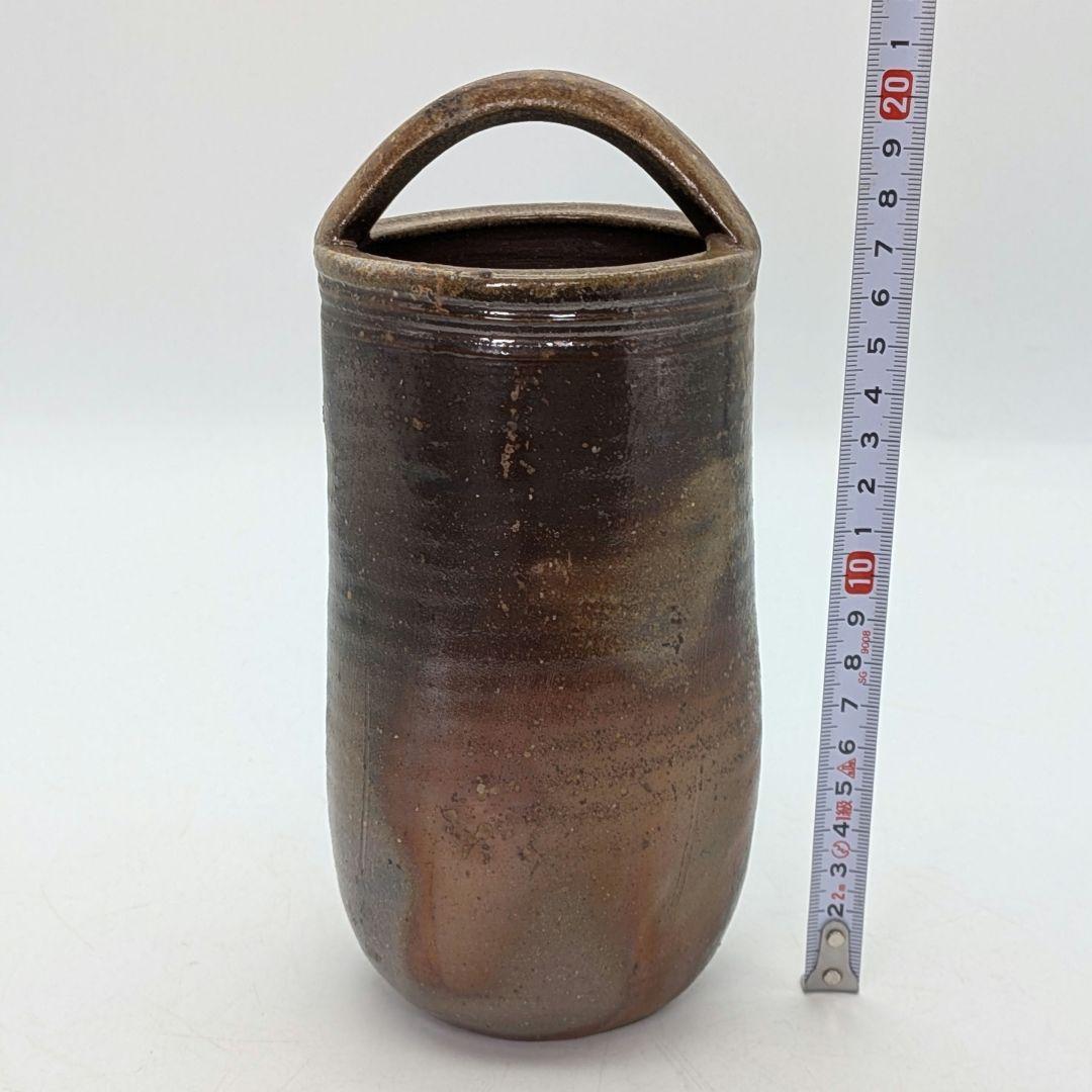 岡山県重要無形文化財 伊勢崎満 備前焼 手付花入 共箱共布栞 花器 花瓶 花生