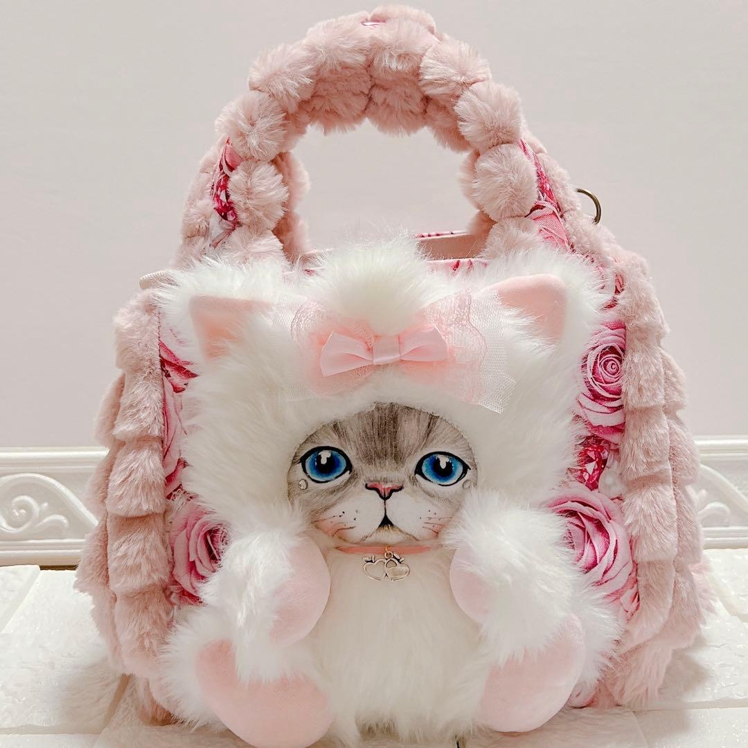 コヤンイサムチョン トートバッグ ♡ もふもふ猫 ピンク薔薇 ハンドメイド ルミ