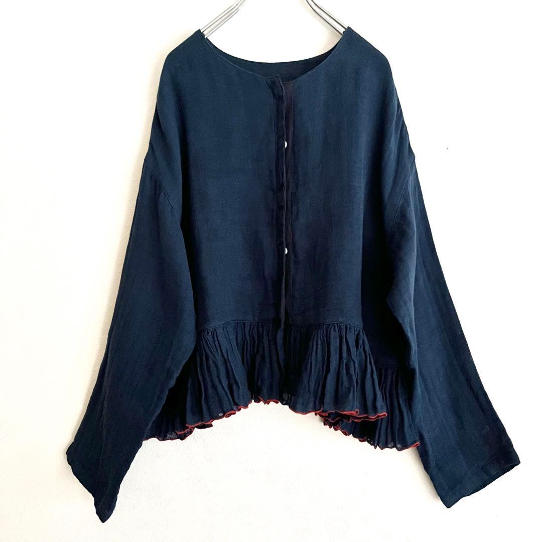 定価2.86万 ビアズリー カヤギャザーペプラムハオリ インディゴブルー