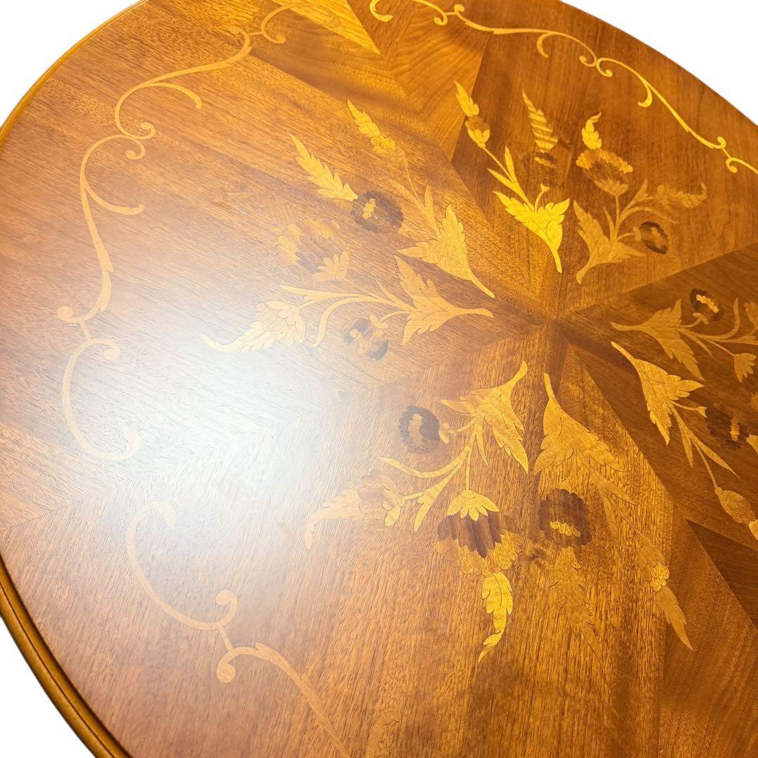 高級 イタリア アンティーク 家具 象嵌 テーブル ラウンジ 丸 80cm猫脚