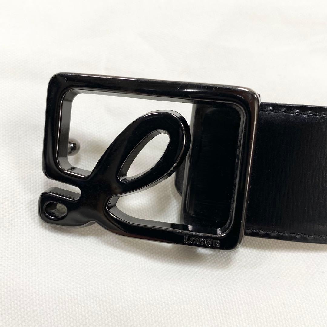 極美品✨ LOEWE ロエベ レザー ロゴバックル ベルト ブラック